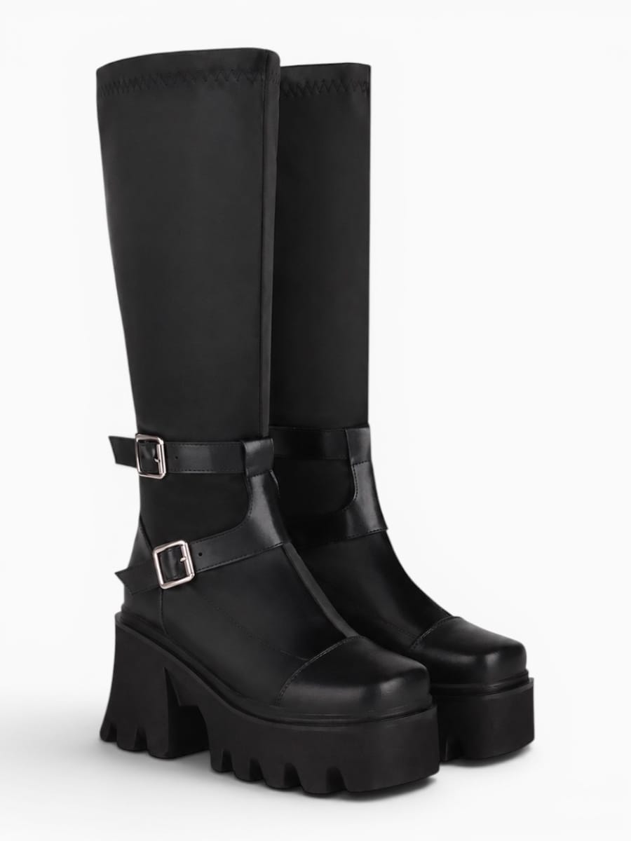 Amara Shoes Platform Knee-High Buckle Boots