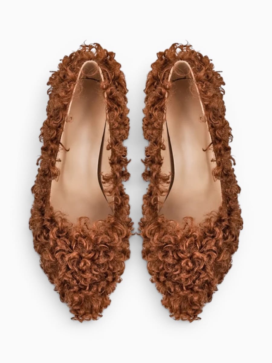 Amara Shoes Curly Fur Stiletto Pumps