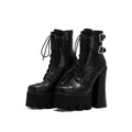 Amara Shoes Round Toe Platform Ankle Boot Square Heel Cross Zip (À Faire photos)