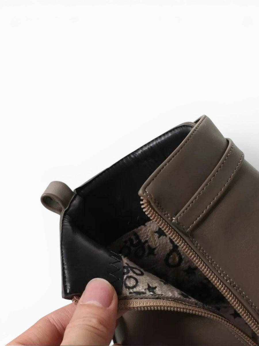 Amara Shoes Ankle Boot Belt Buckle Round Toe Thick High Heel