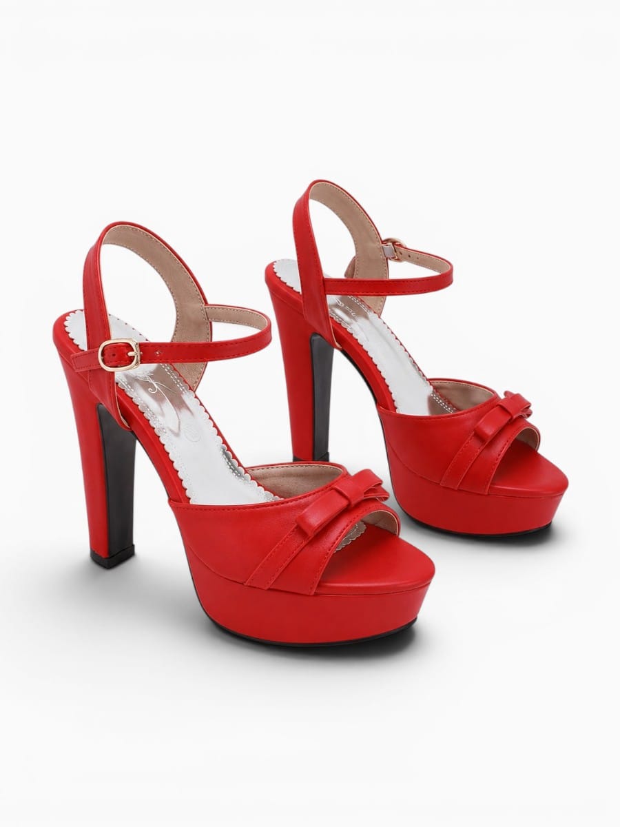 Amara Shoes Bow Platform Peep Toe Block Heel Ankle Strap Sandals