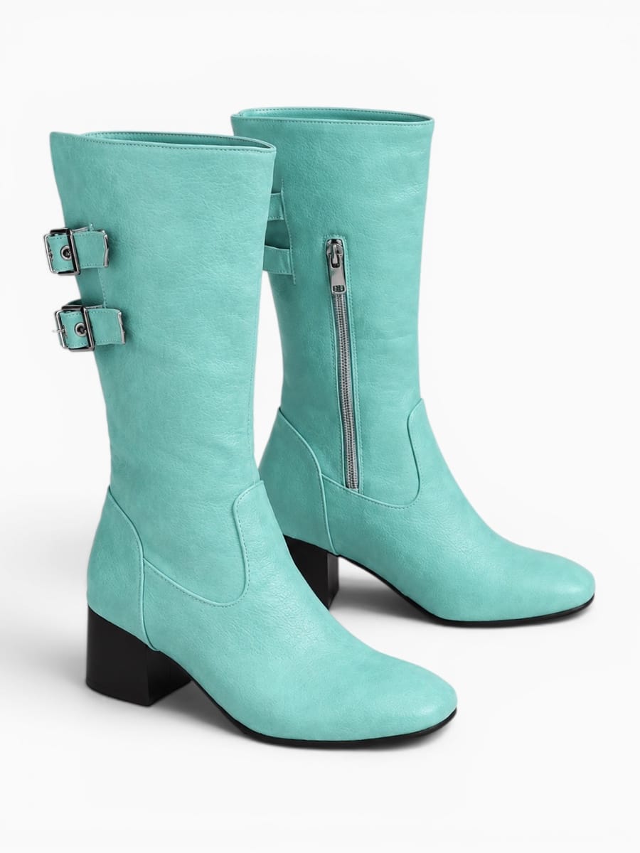 Amara Shoes Buckle Heel Mid Calf Boots