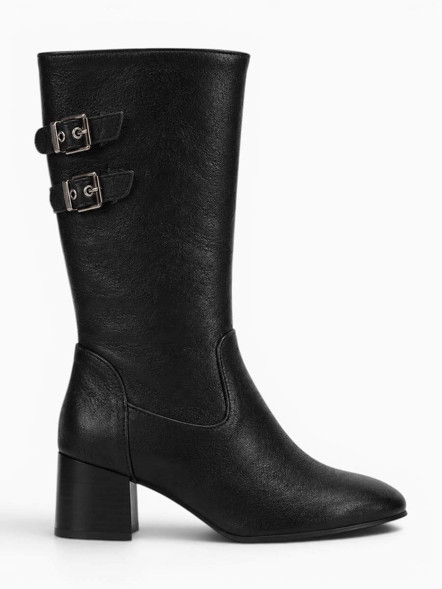 Amara Shoes Buckle Heel Mid Calf Boots