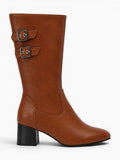 Amara Shoes Buckle Heel Mid Calf Boots