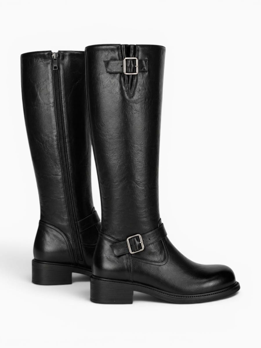 Amara Shoes Buckle Strap Knee High Riding Boots