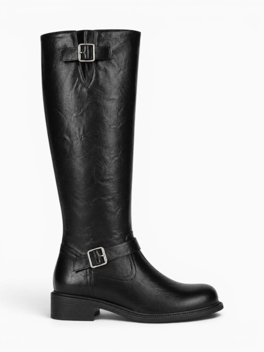 Amara Shoes Buckle Strap Knee High Riding Boots