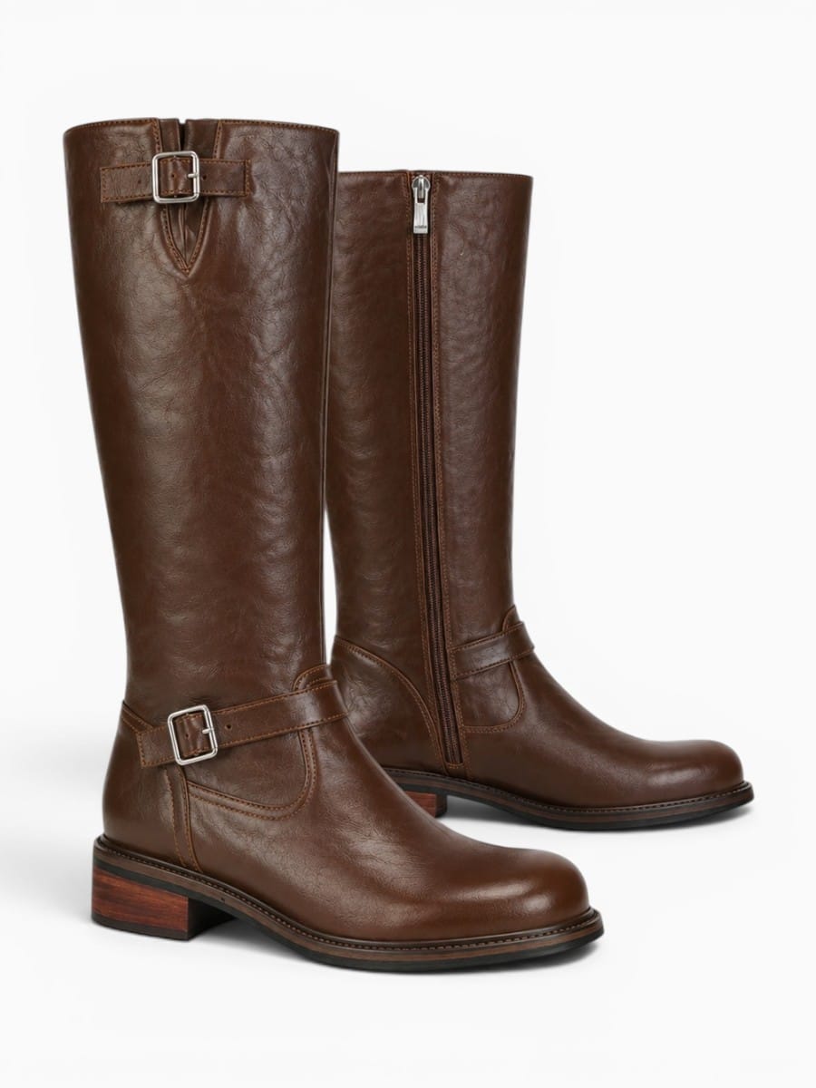 Amara Shoes Buckle Strap Knee High Riding Boots