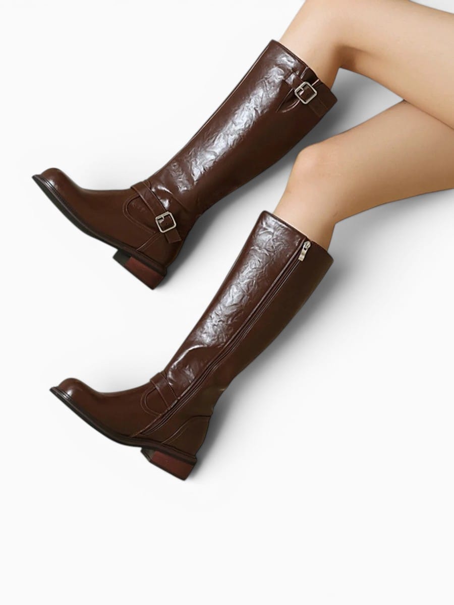Amara Shoes Buckle Strap Knee High Riding Boots