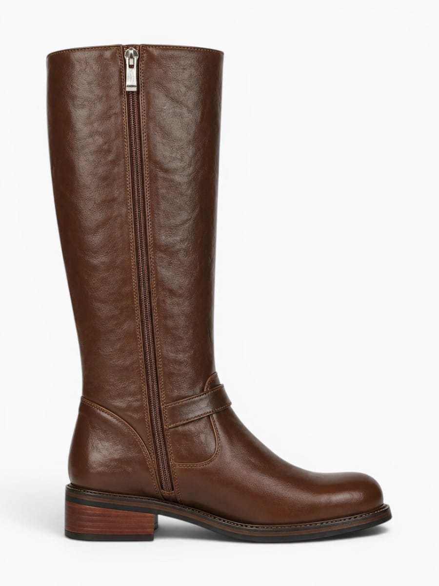 Amara Shoes Buckle Strap Knee High Riding Boots