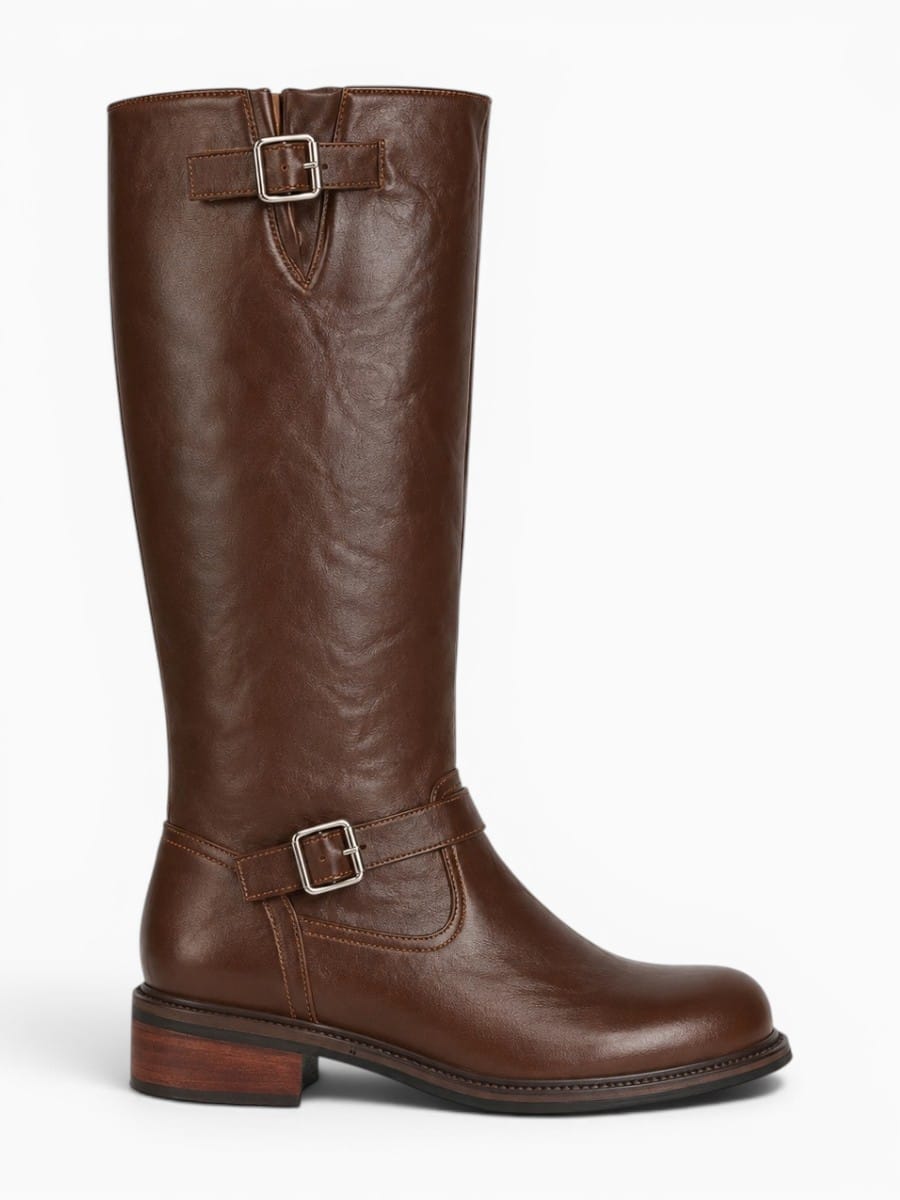 Amara Shoes Buckle Strap Knee High Riding Boots