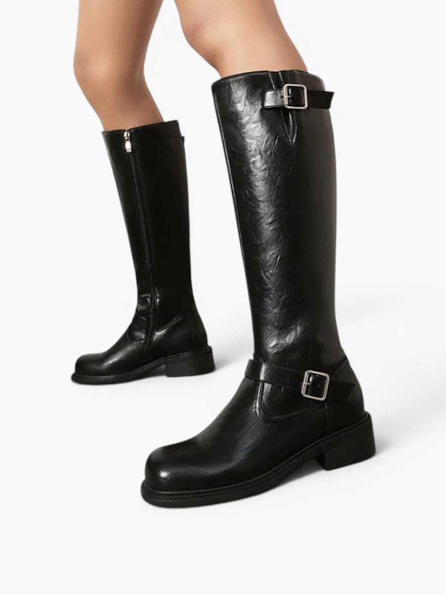 Amara Shoes Buckle Strap Knee High Riding Boots