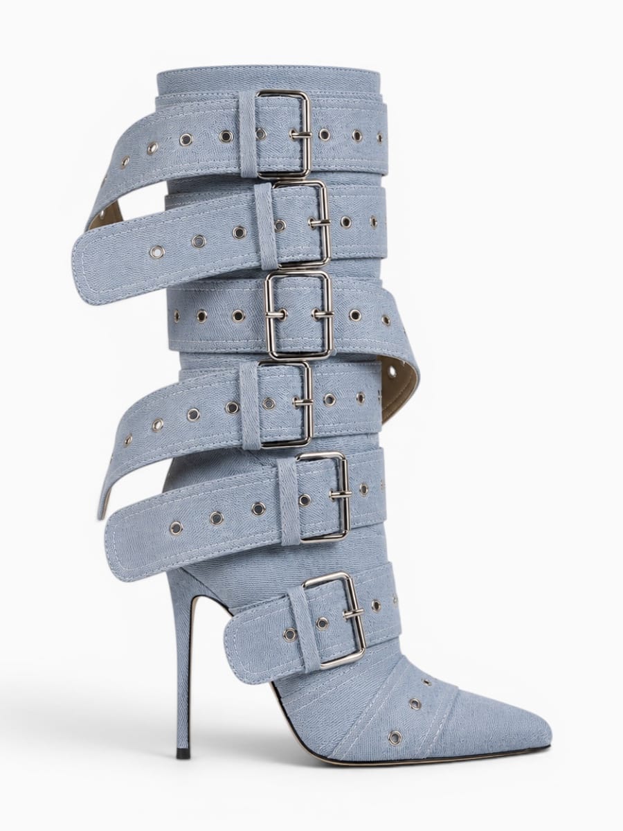 Amara Shoes Buckle Strap Stiletto Boots