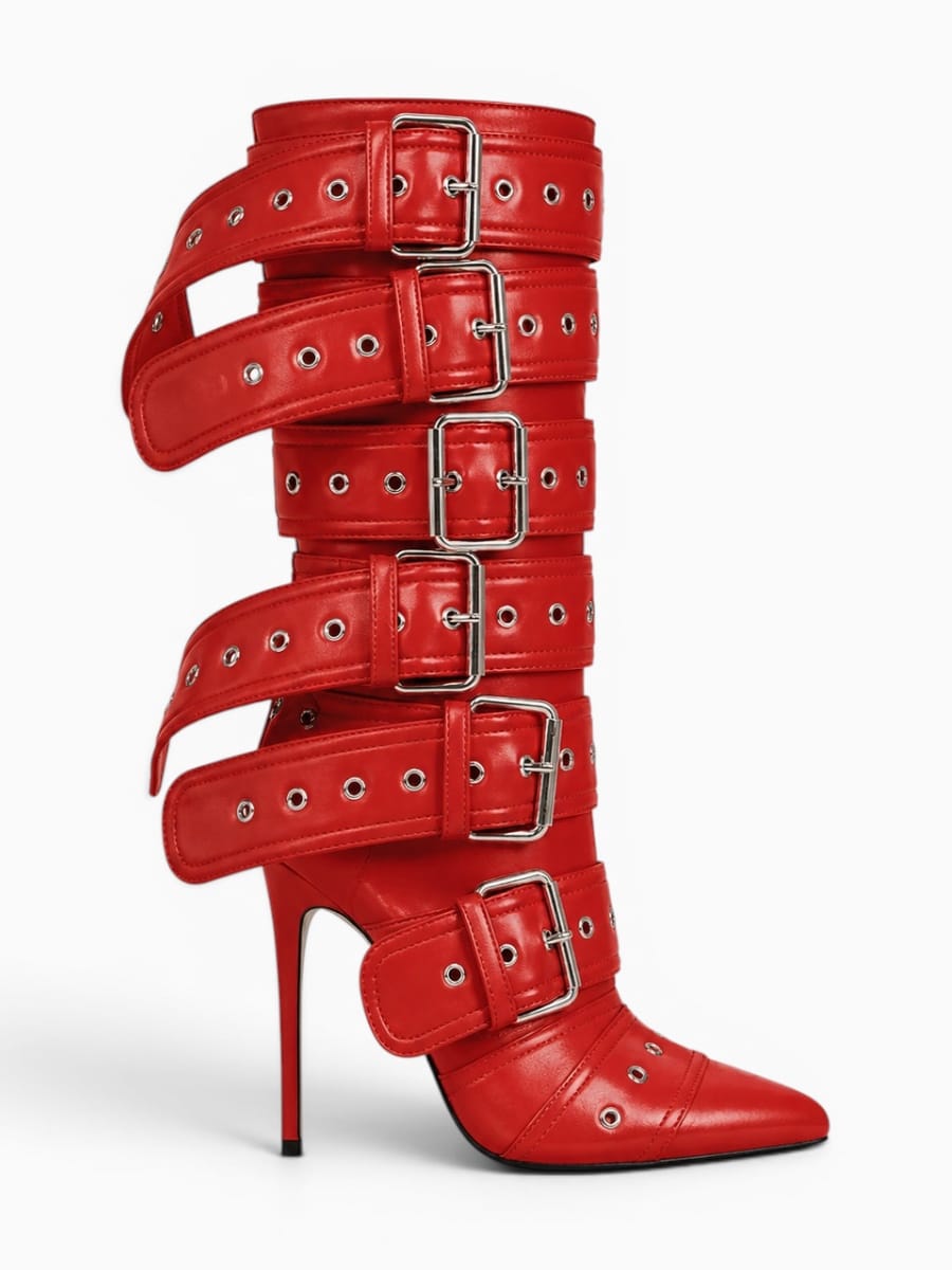 Amara Shoes Buckle Strap Stiletto Boots