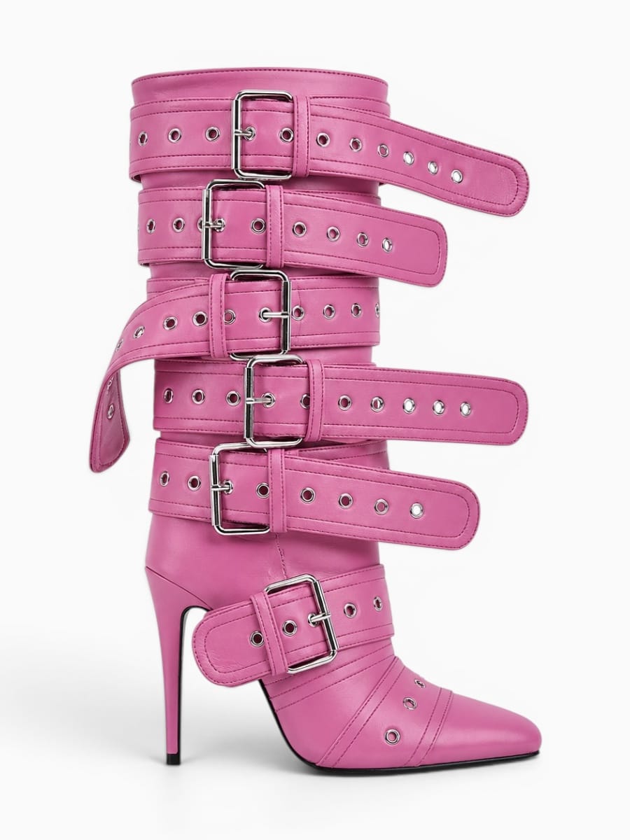 Amara Shoes Buckle Strap Stiletto Boots