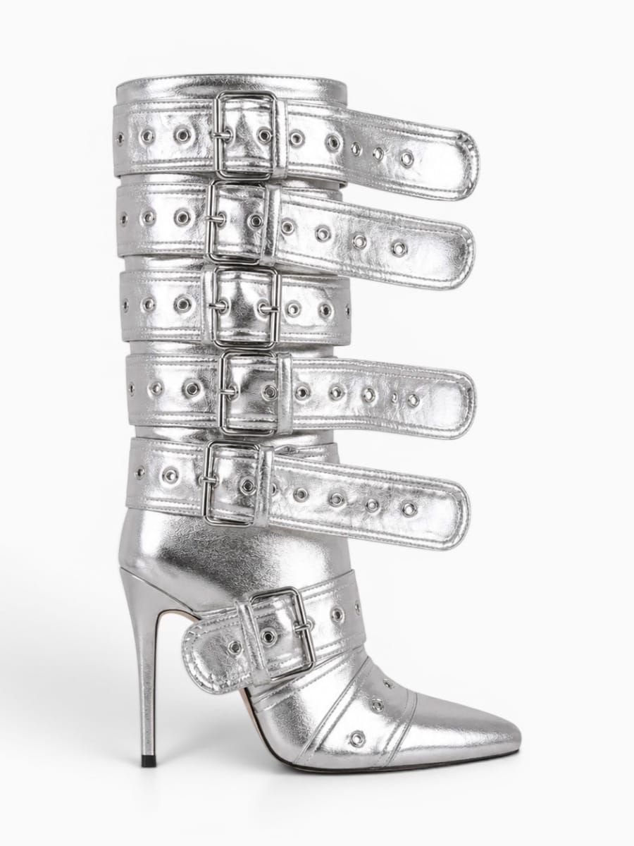 Amara Shoes Buckle Strap Stiletto Boots