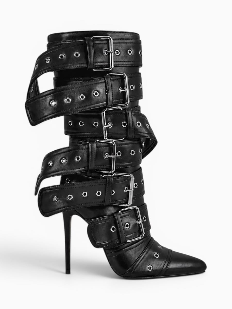 Amara Shoes Buckle Strap Stiletto Boots