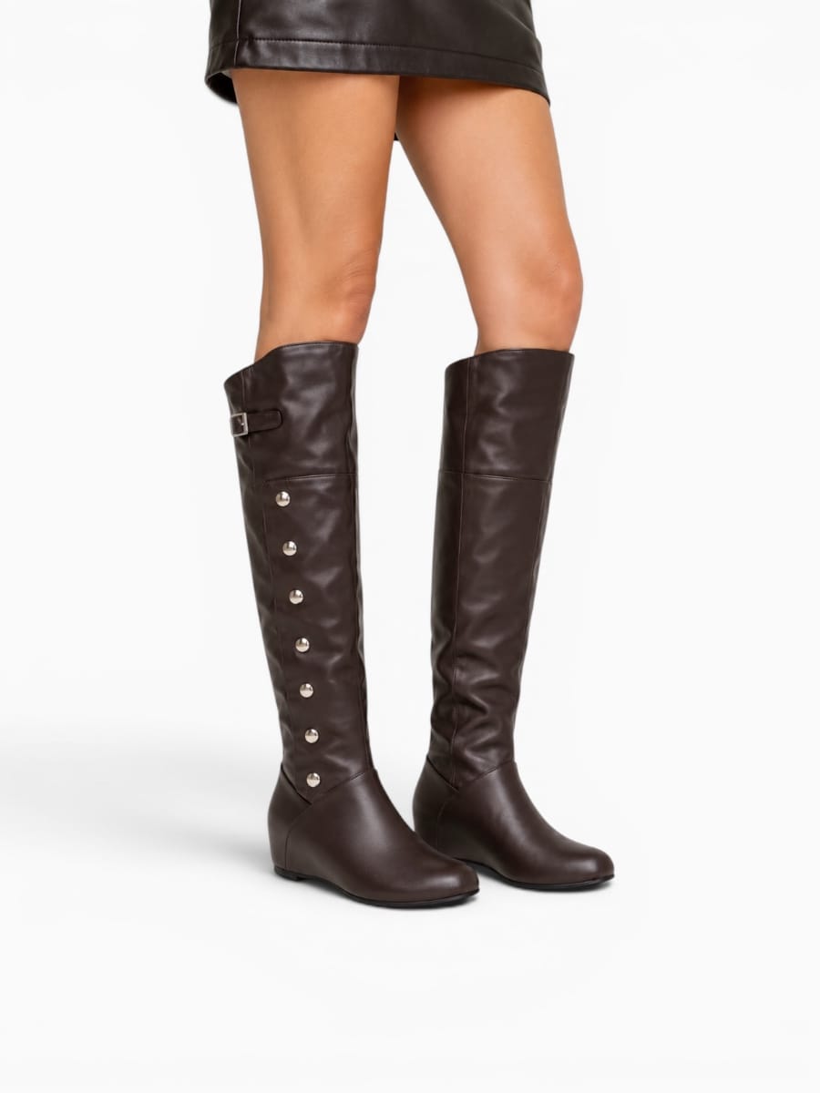 Amara Shoes Button Detail Over Knee Boots