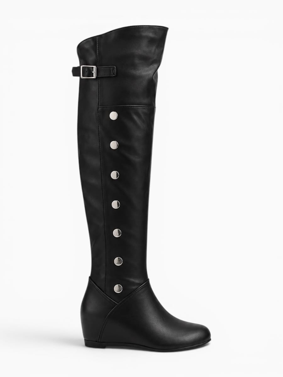 Amara Shoes Button Detail Over Knee Boots