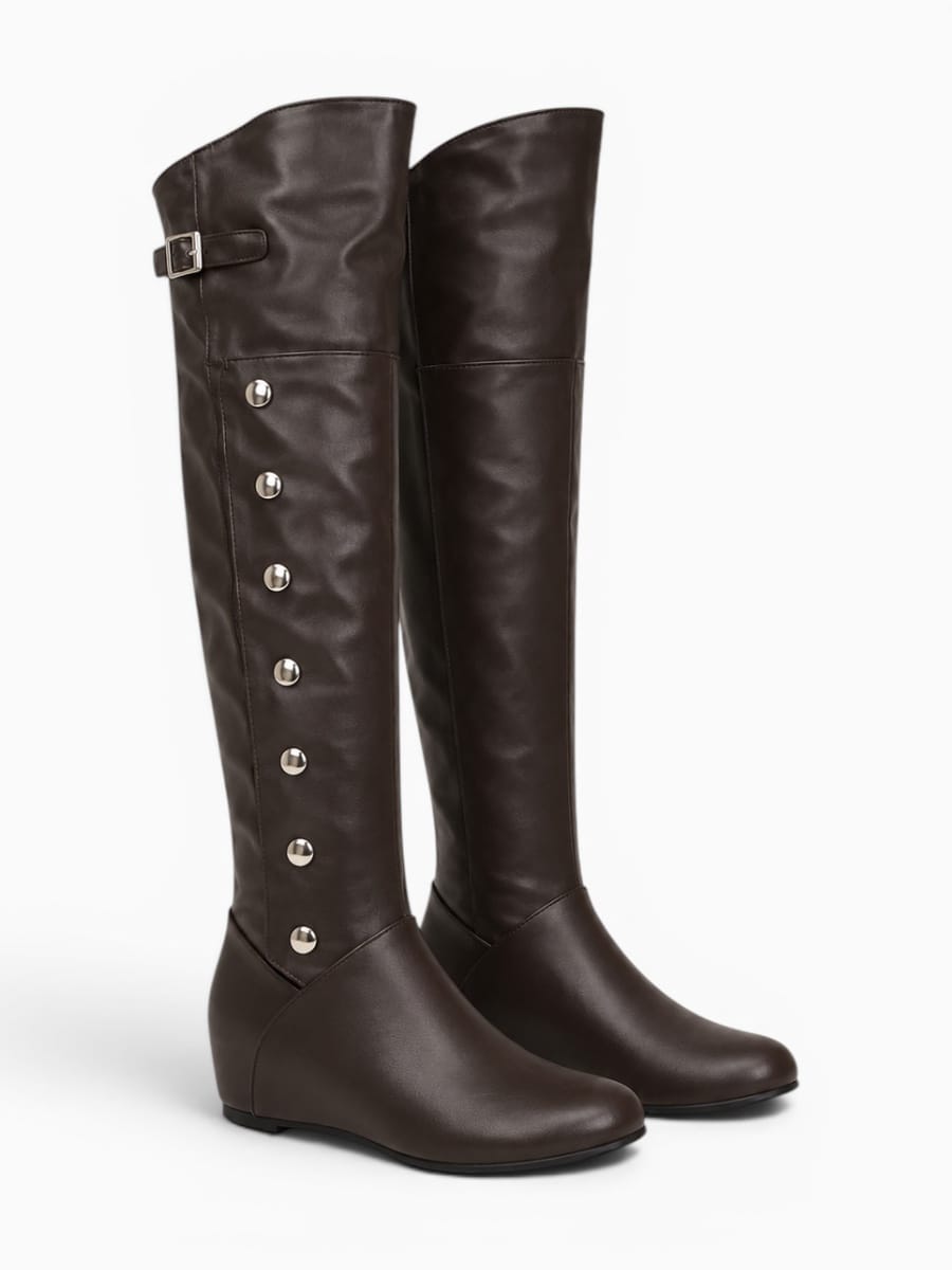Amara Shoes Button Detail Over Knee Boots