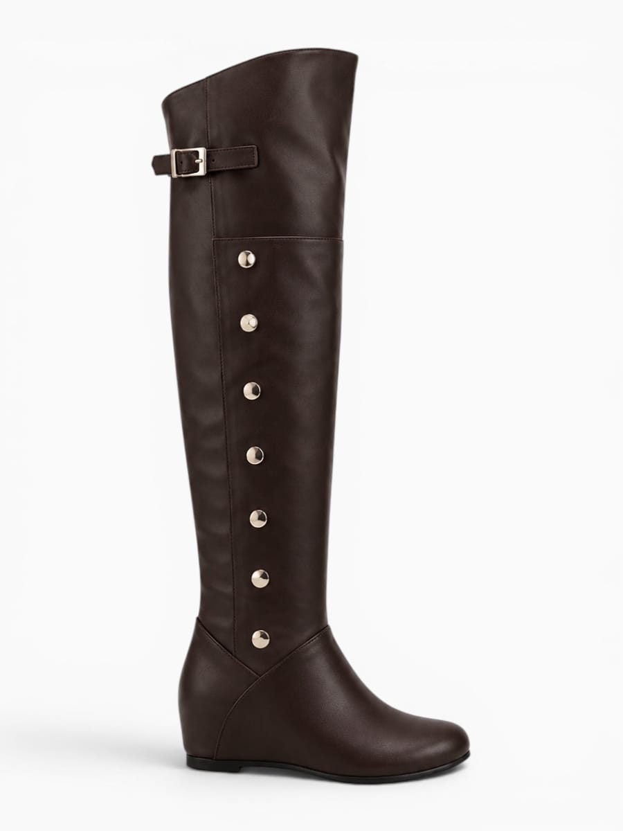 Amara Shoes Button Detail Over Knee Boots