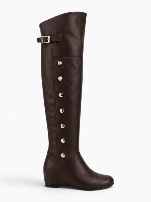 Amara Shoes Button Detail Over Knee Boots