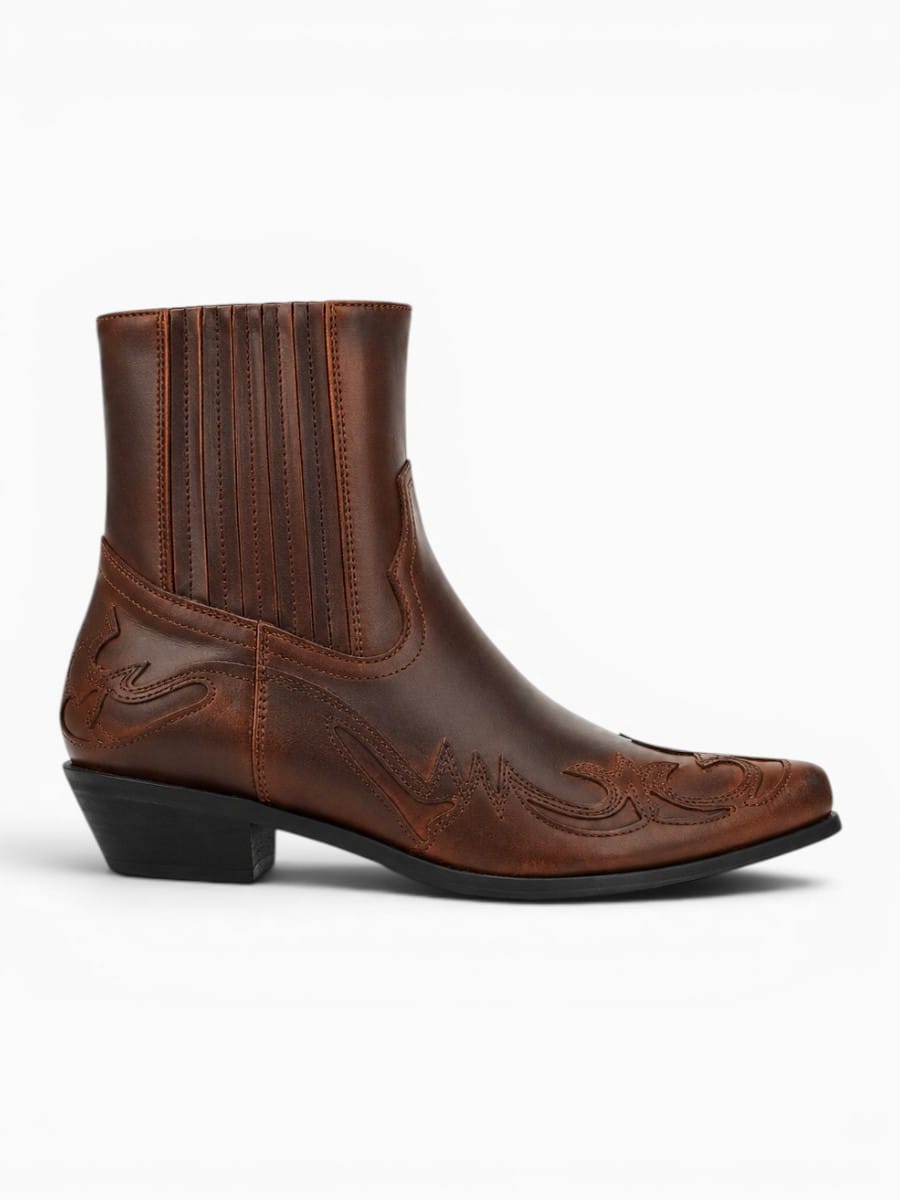 Amara Shoes Chelsea Slip On Ankle Boot Embroidered Chunky Heel