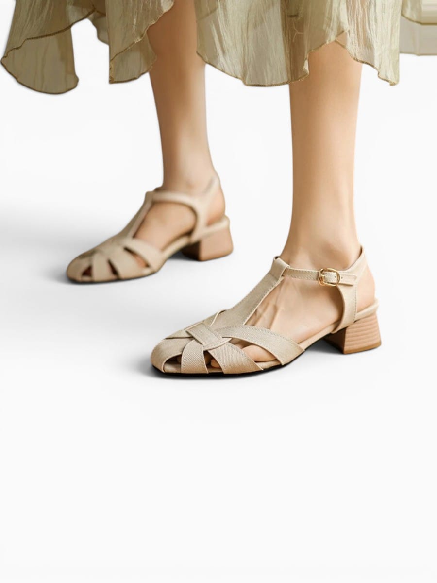 Amara Shoes Closed Toe Slingback Block Heel Sandals