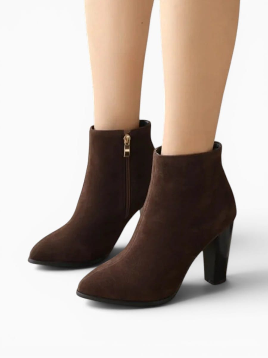Amara Shoes Combat Ankle Boot Pointed Toe Block Heel Side Zip