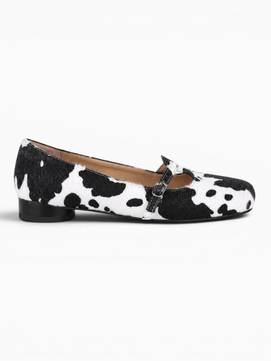 Amara Shoes Cow Print Mary Jane Flats