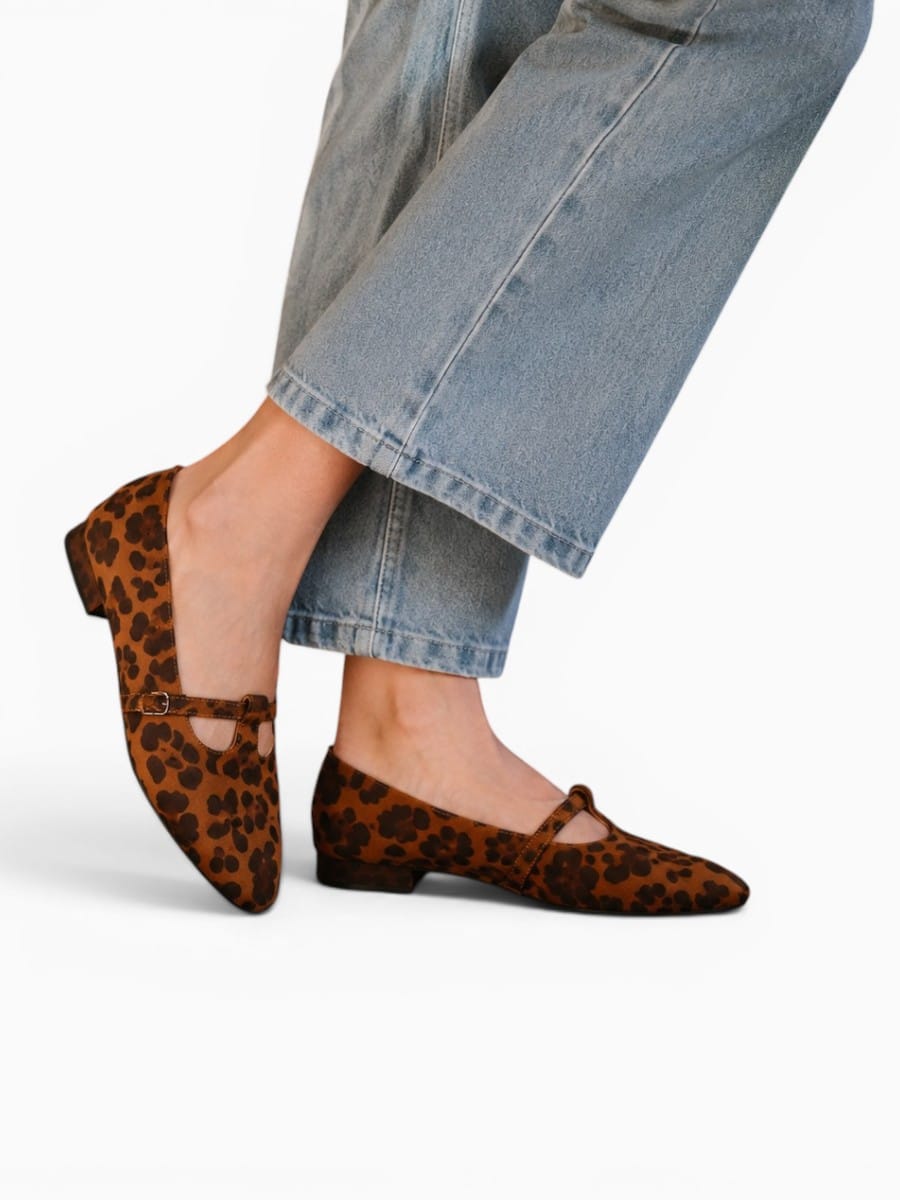 Amara Shoes Cow Print Mary Jane Flats