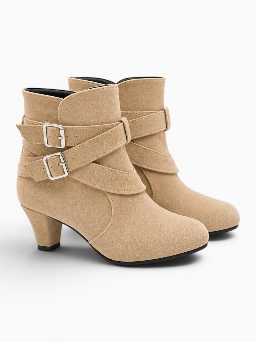 Amara Shoes Cross Strap Belt Ankle Boot Round Toe Block Heel