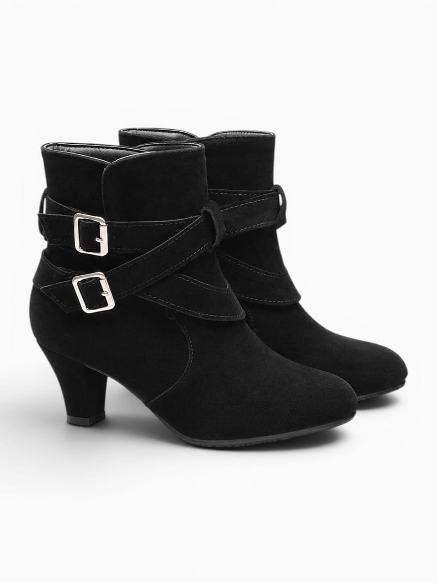 Amara Shoes Cross Strap Belt Ankle Boot Round Toe Block Heel