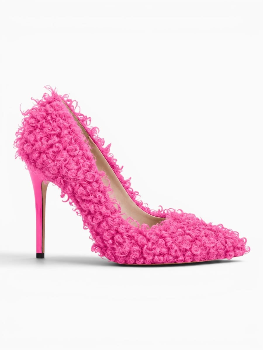 Amara Shoes Curly Fur Stiletto Pumps