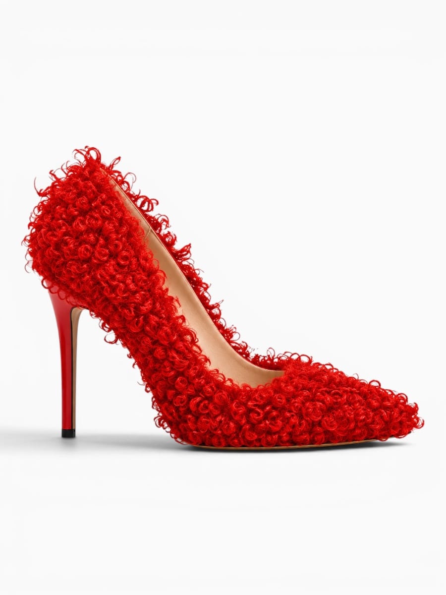 Amara Shoes Curly Fur Stiletto Pumps