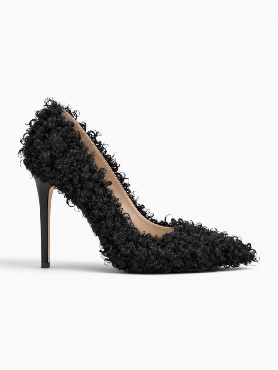 Amara Shoes Curly Fur Stiletto Pumps
