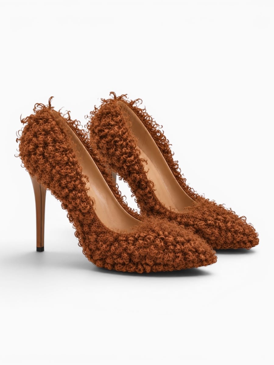 Amara Shoes Curly Fur Stiletto Pumps