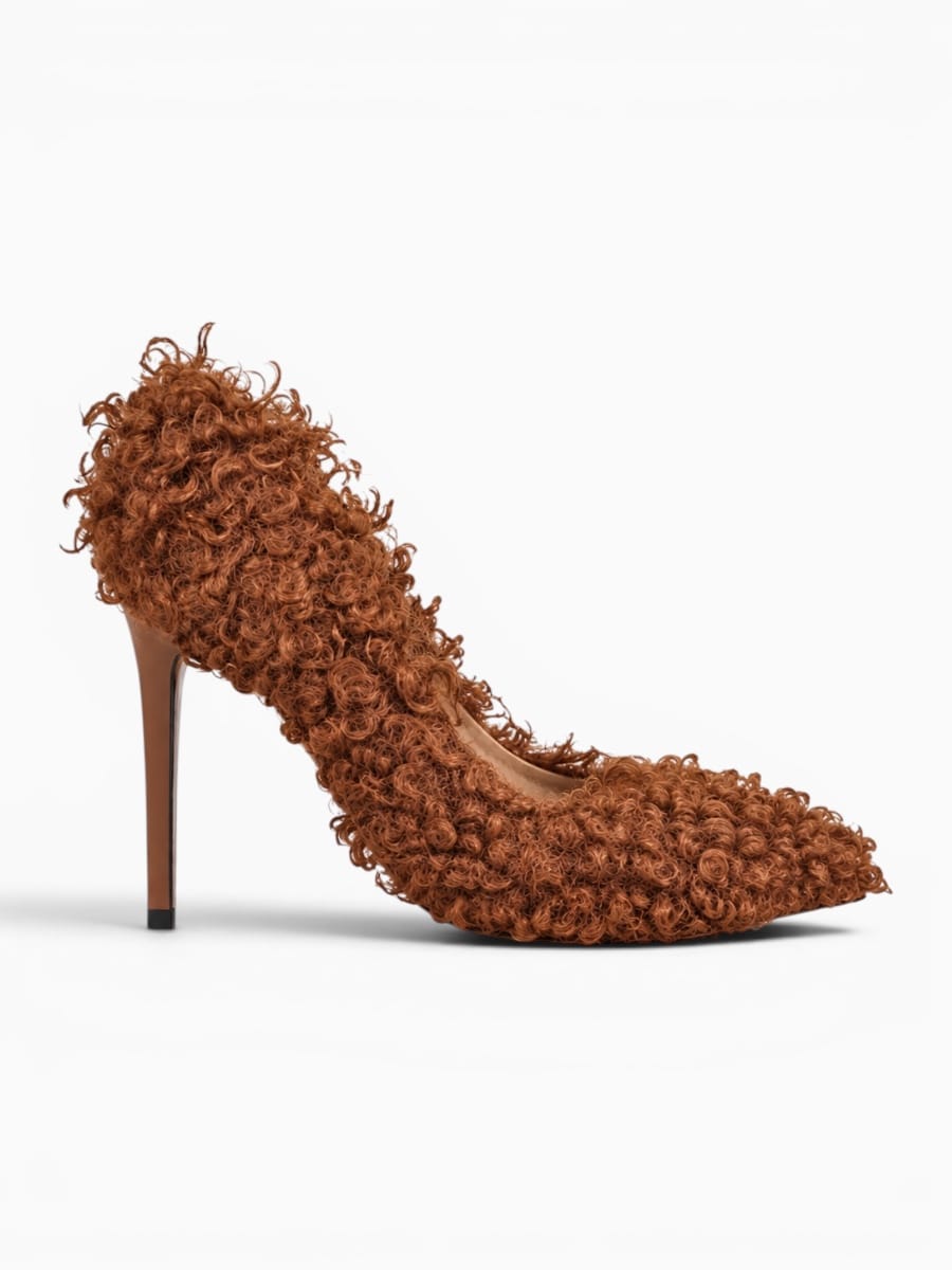 Amara Shoes Curly Fur Stiletto Pumps