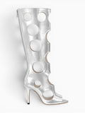 Amara Shoes Cut Out Knee High Stiletto Heel Sandal Boots