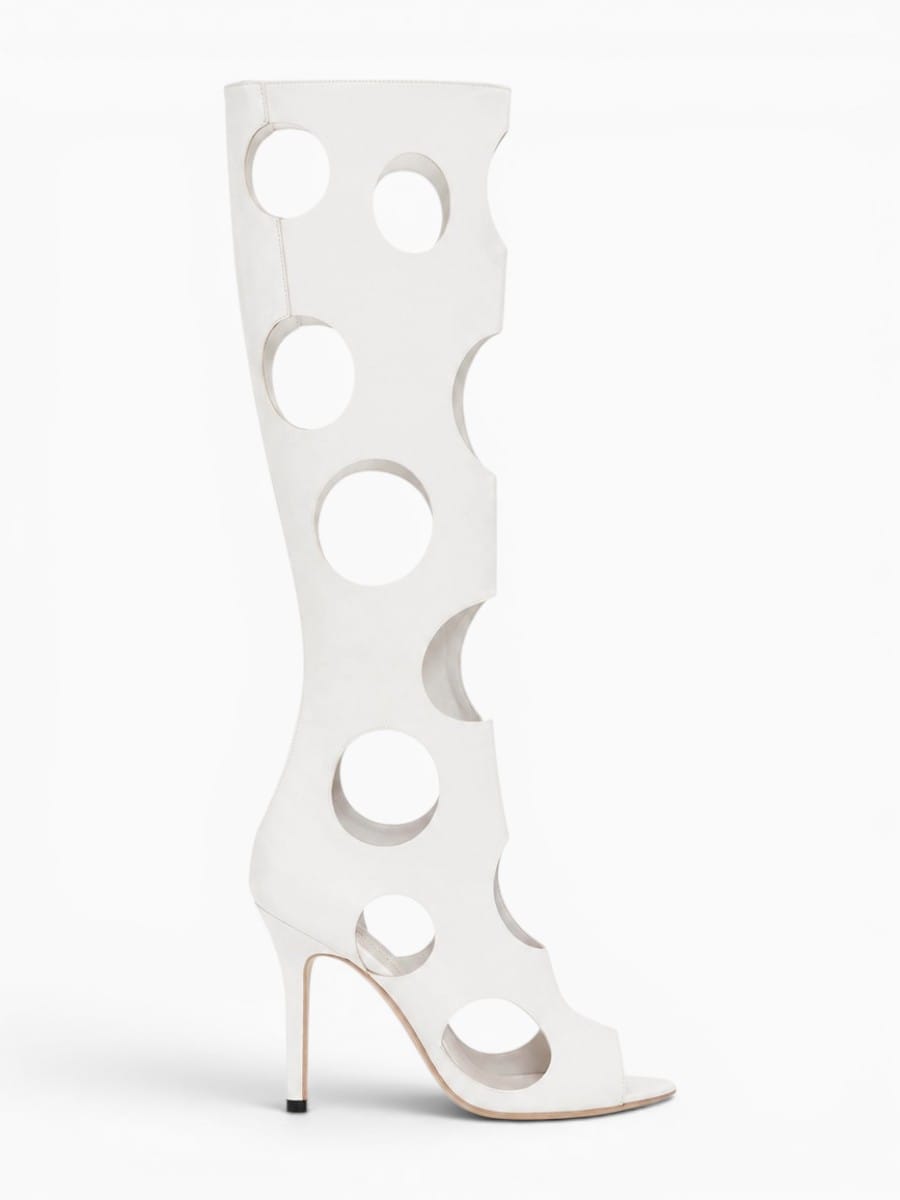 Amara Shoes Cut Out Knee High Stiletto Heel Sandal Boots