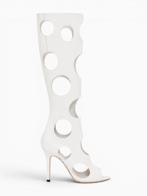 Amara Shoes Cut Out Knee High Stiletto Heel Sandal Boots