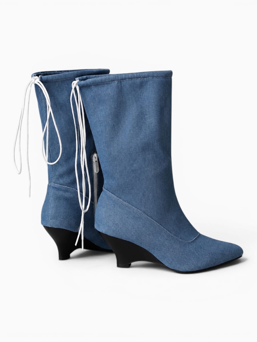 Amara Shoes Denim Wedge Cowboy Boots