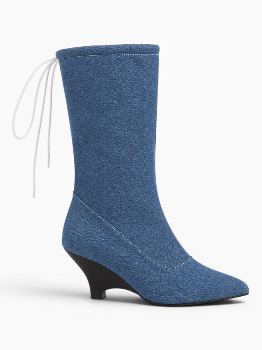 Amara Shoes Denim Wedge Cowboy Boots