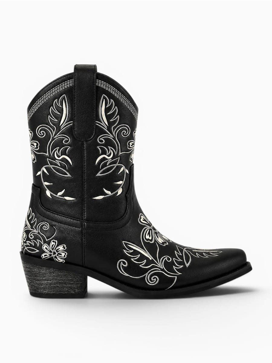 Amara Shoes Embroidered Cowboy Mid Calf Boots