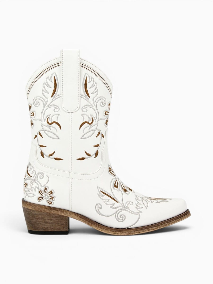 Amara Shoes Embroidered Cowboy Mid Calf Boots