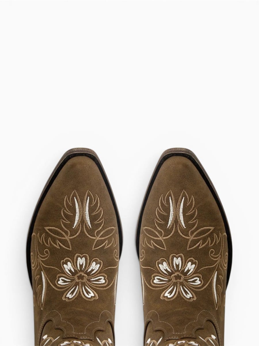 Amara Shoes Embroidered Cowboy Mid Calf Boots