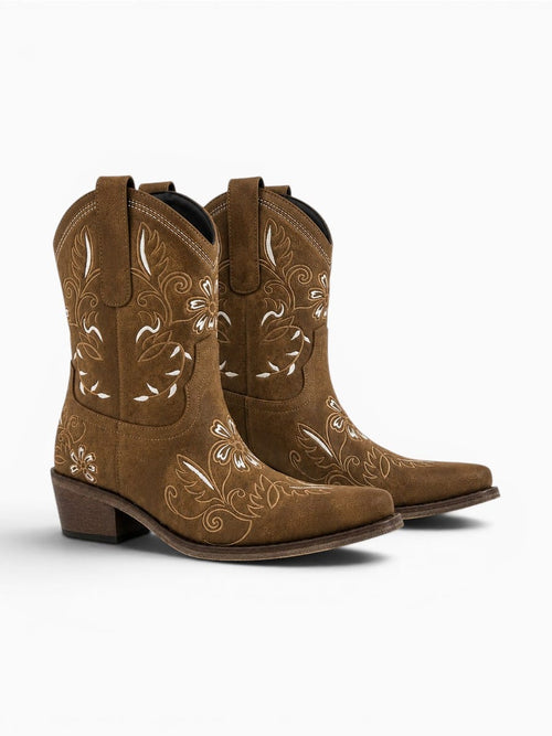 Amara Shoes Embroidered Cowboy Mid Calf Boots