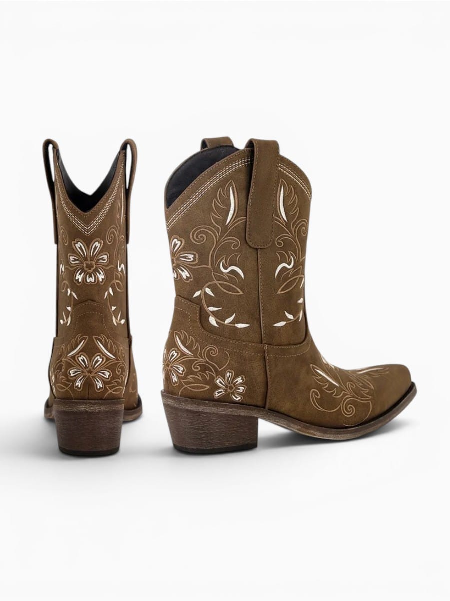 Amara Shoes Embroidered Cowboy Mid Calf Boots