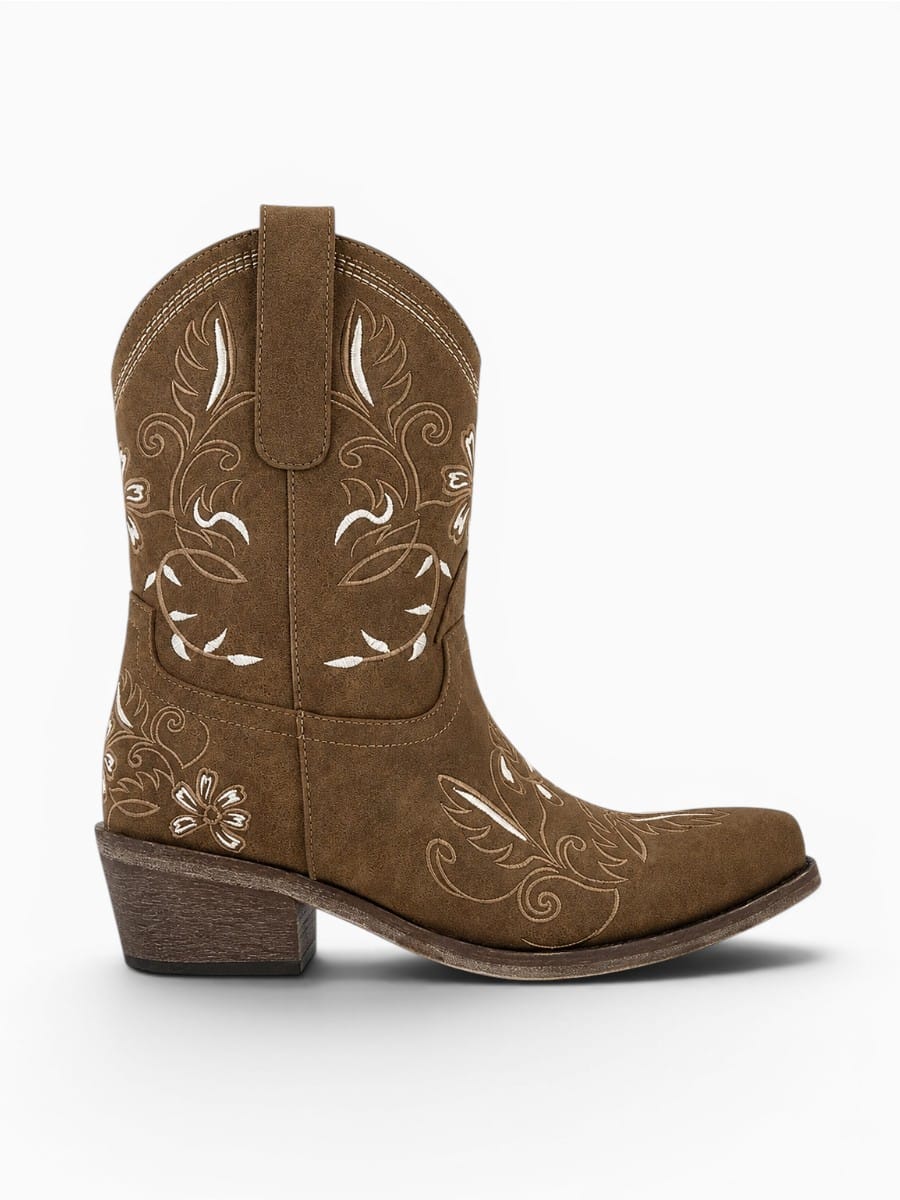 Amara Shoes Embroidered Cowboy Mid Calf Boots