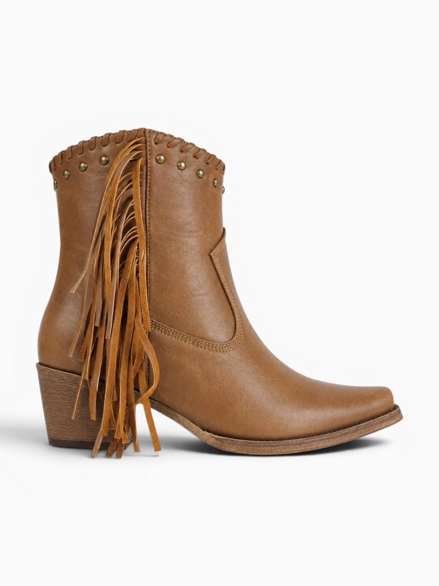 Amara Shoes Embroidered Fringe Western Ankle Boots