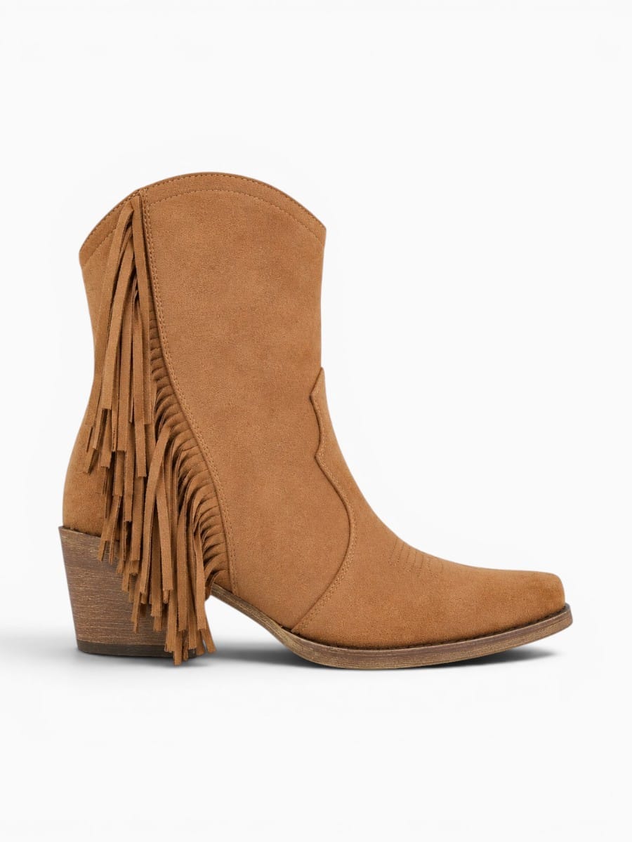 Amara Shoes Embroidered Fringe Western Ankle Boots
